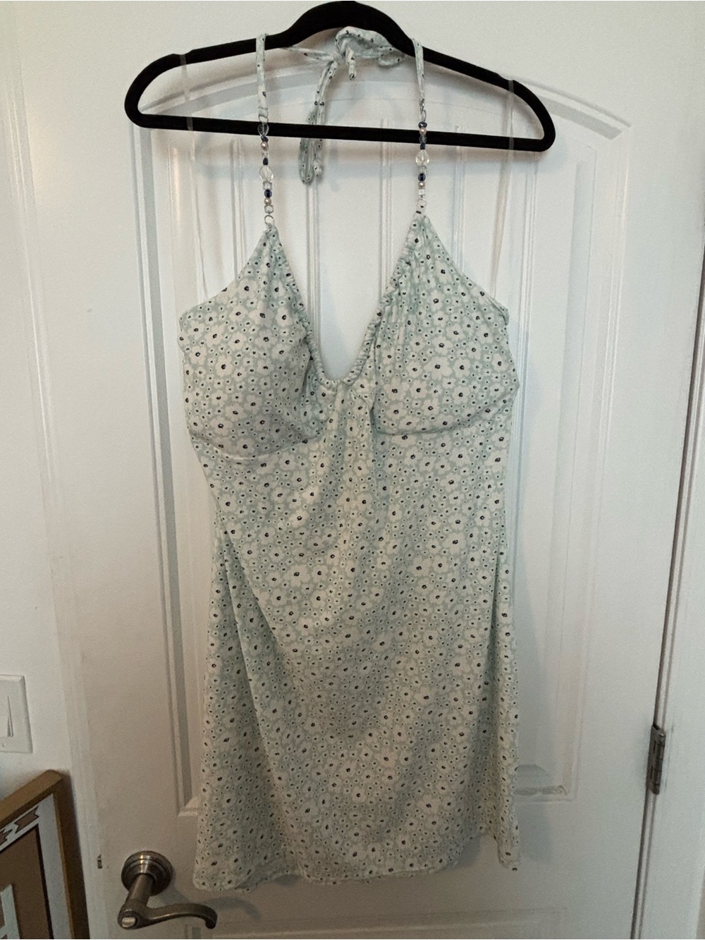 No Boundaries Light Mint Green Backless Halter Dress with Daisy Print